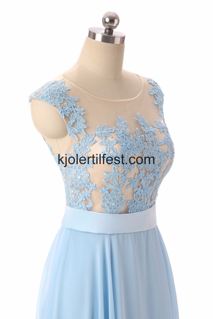 Himmelbl A-Linje Lange Chiffon Selskapskjoler